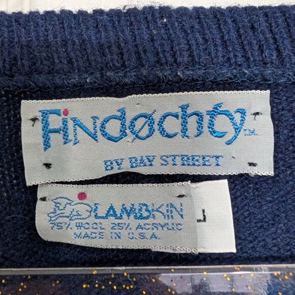 Vintage Findochty Bay Street Sweater Mens Size Large Blue Wool Acrylic V Neck - Picture 4 of 9